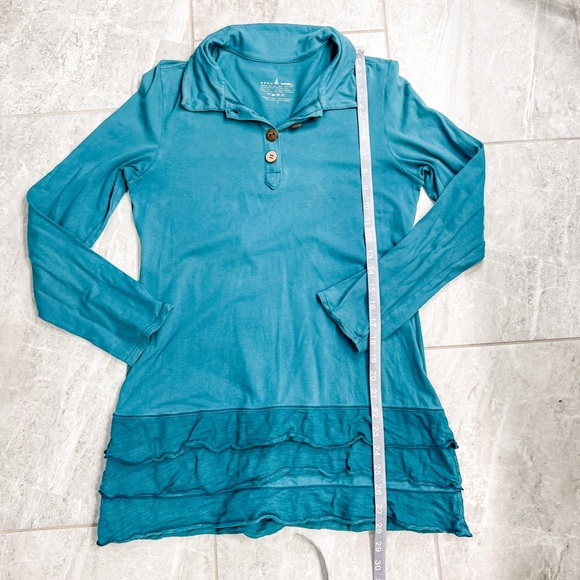 Neon Buddha Teal Tiered Ruffle Long Sleeve Tunic Top Size Small - Picture 4 of 7